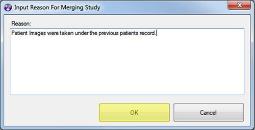 Patient Updater Patient Move Reason OK Button