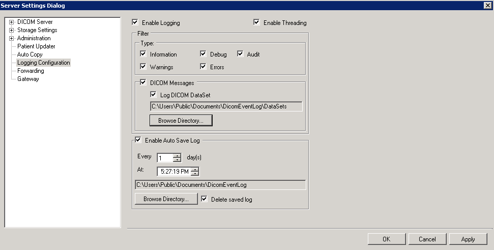 DICOM Server Settings Page