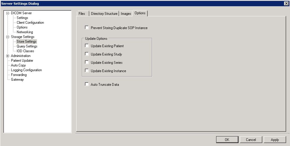 Storage Server Storage Options Tab