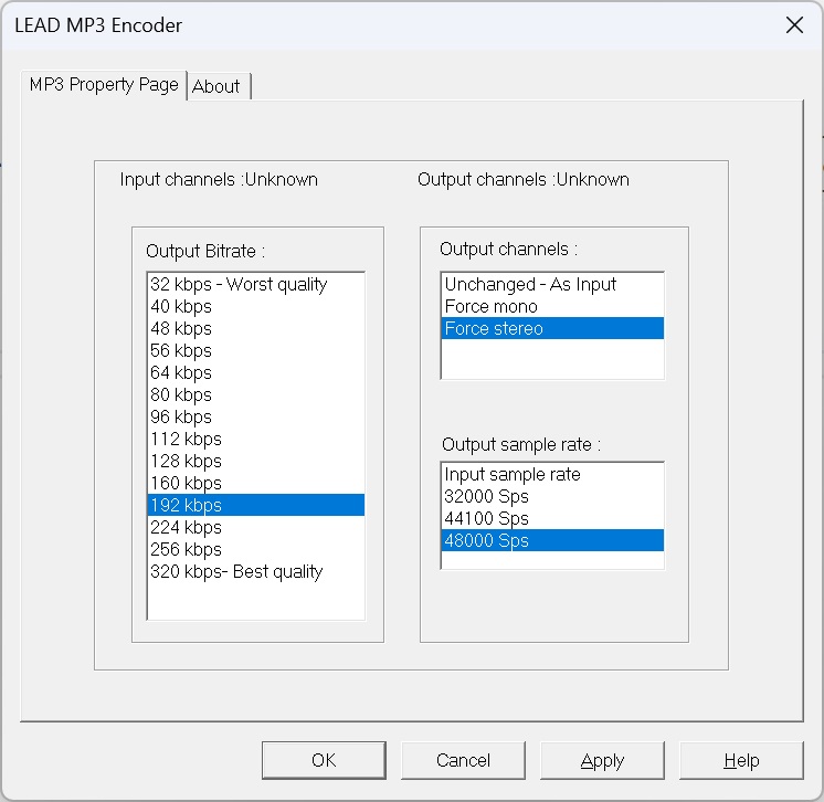 LEAD MP3 Encoder property page