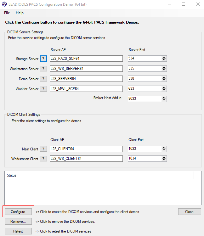 Rectangle highlighting the location of the Configure button