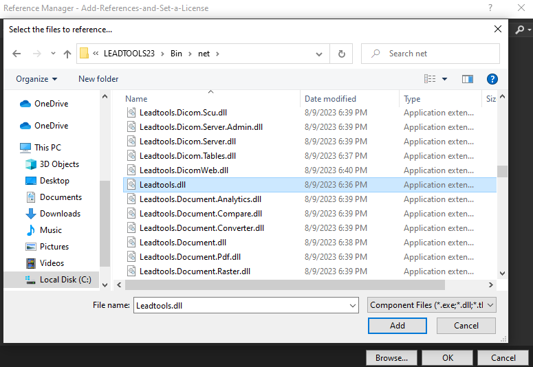 Adding reference to Leadtools.dll.